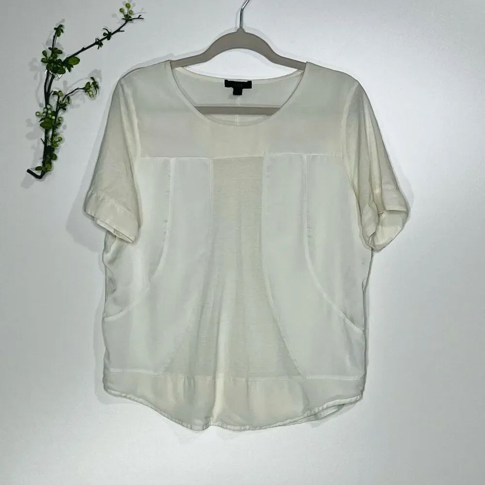 J. Crew White Cotton Poly Accent Shirt Blouse